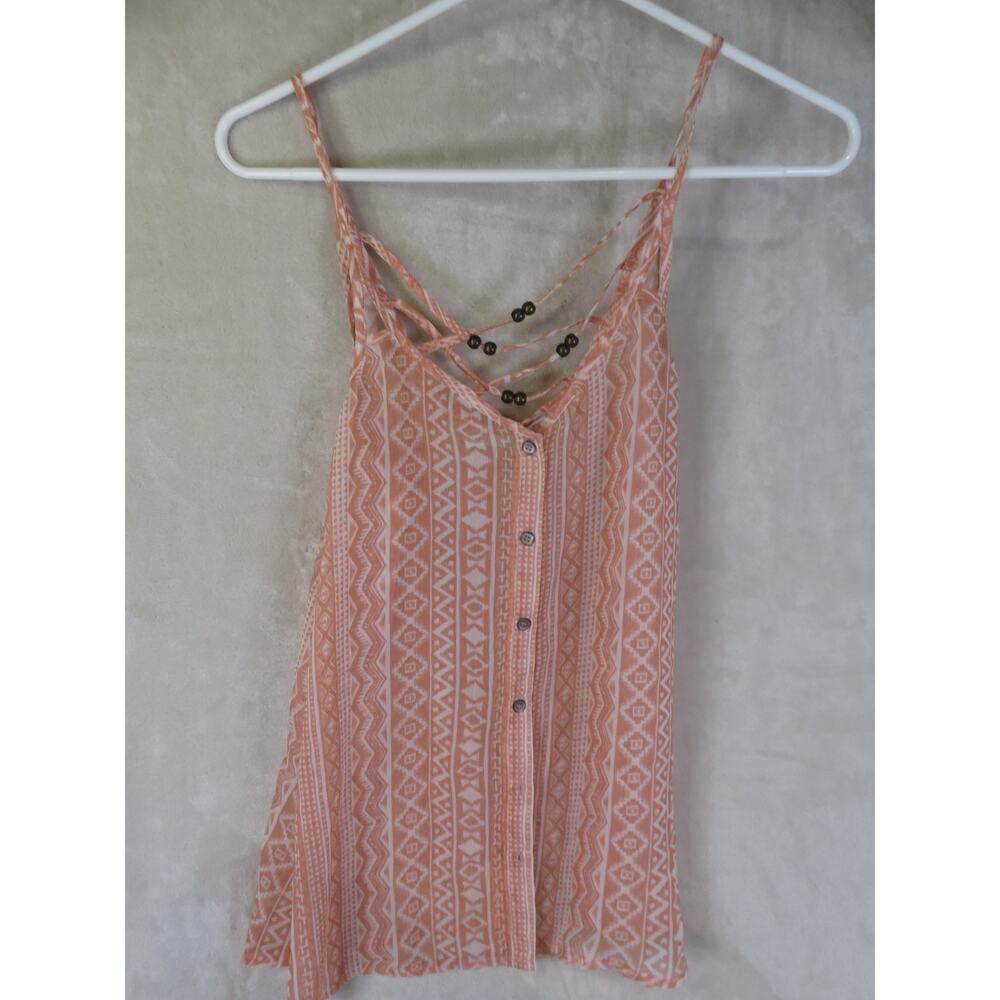 Maurices Tank Top Blouse Women's Size Small Boho Button Up Peach